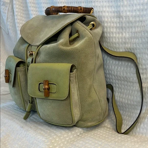 Gucci Bamboo Green Leather/Suede Backpack - Picture 15 of 16